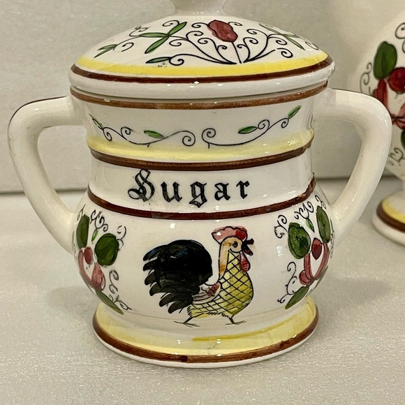 1950's Ceramic Coffee Tea Pot Creamer Sugar Set Rooster Hand Painted Acson Japan - Picture 3 of 9